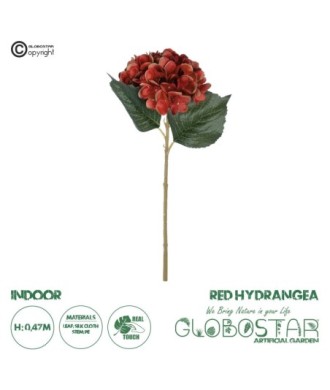 GloboStar® Artificial Garden RED HYDRANGEA BRANCH 21174 Τεχνητό Διακοσμητικό Κλαδί Ορτανσίας Κόκκινο  Y47cm